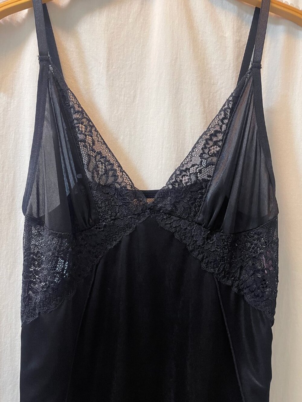 Vintage Tracy Black Lace Satin Chemise | Sheer Slip Babydoll Lingerie | Size M